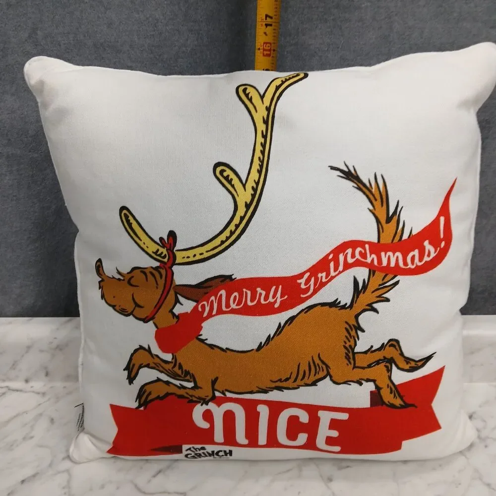 Dr. Seuss Grinch Pillow naughty & nice Christmas pillow White